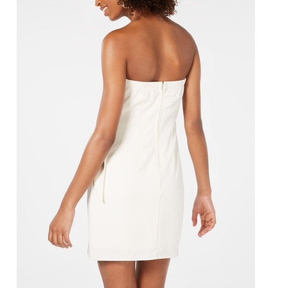 TRIXXI PLUNGE SIDE KNOT SLEEVELESS MINI DRESS, IVORY 1 - Picture 2 of 16